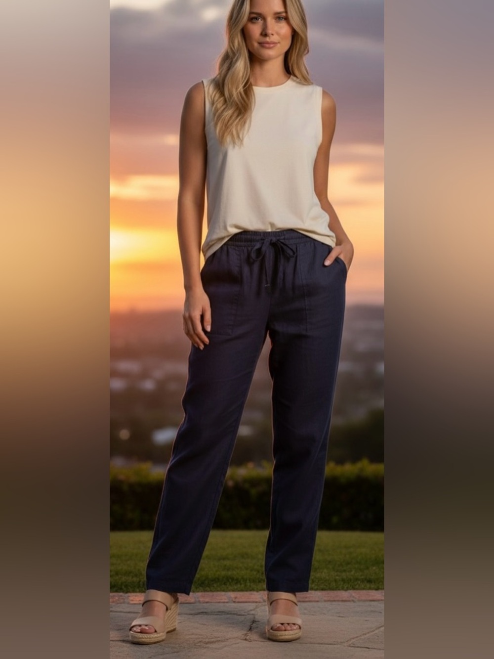 Slightly SheerStraight-Leg Drawstring Pants - great for beach or resort